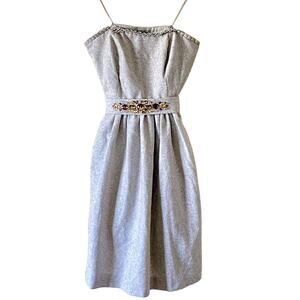 Banana Republic Dress 4P Gray Jewel Strapless Holiday Party Fit & Flare FLAW